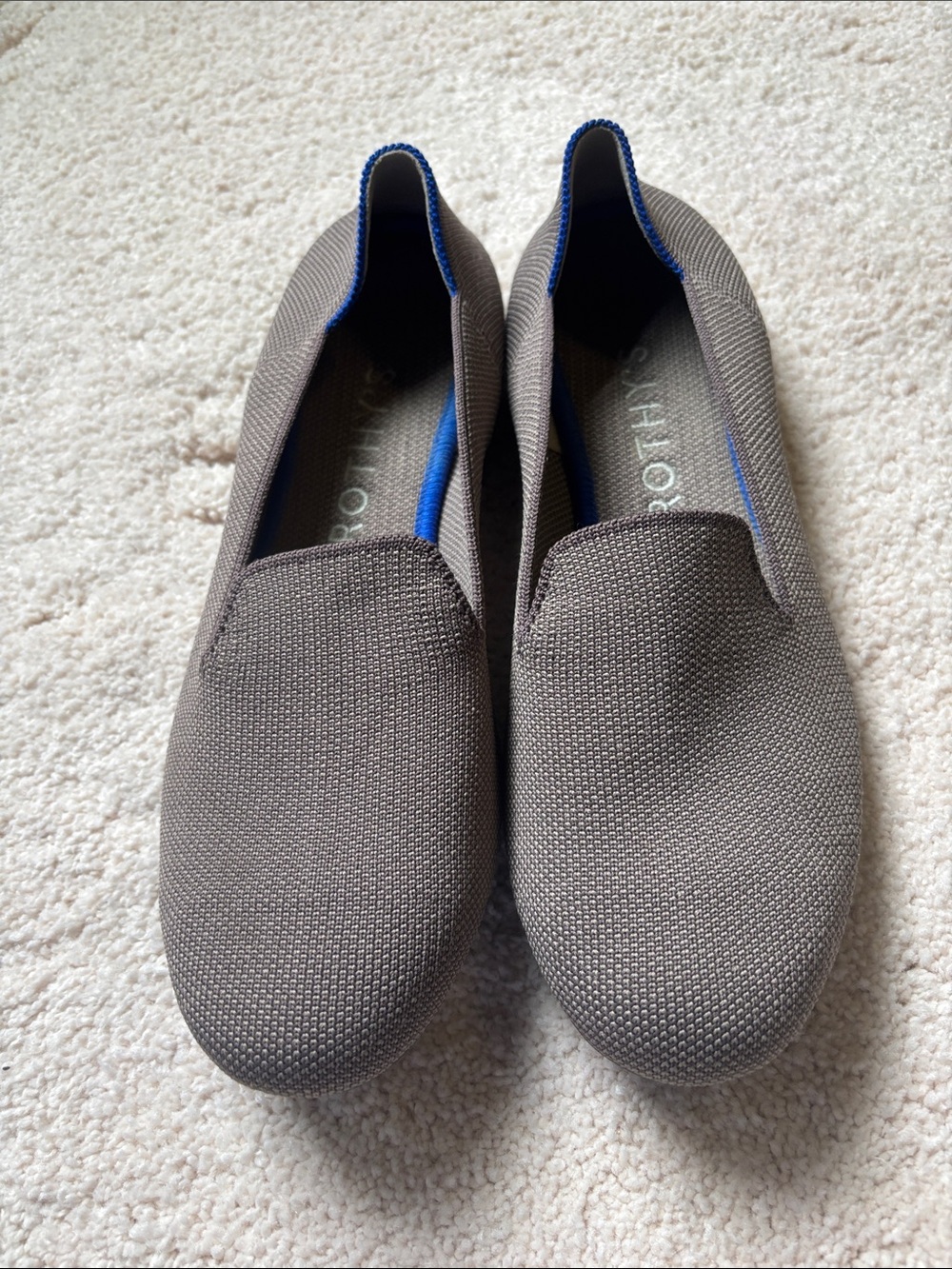 Rothy's Women's Slip-On Flats in Taupe with Blue Trim
